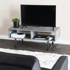 Tavolino Porta TV con Scomparti Rettangolari Rustico Cemento Ardesia e Metallo Nero