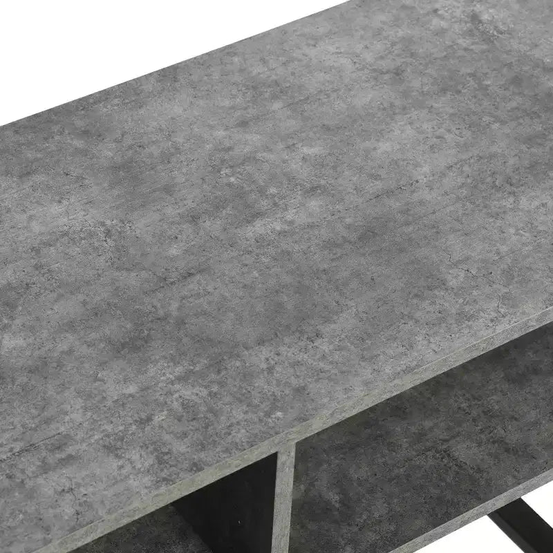 Tavolino Porta TV con Scomparti Rettangolari Rustico Cemento Ardesia e Metallo Nero