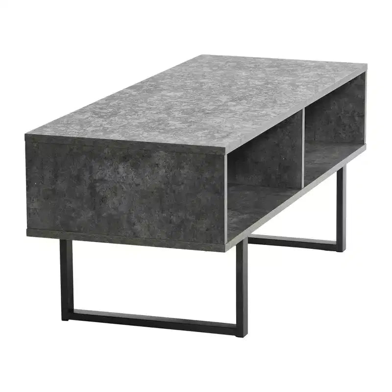 Tavolino Porta TV con Scomparti Rettangolari Rustico Cemento Ardesia e Metallo Nero