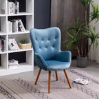 Sedia d'accento contemporanea in velluto setoso trapuntato con bottoni sullo schienale, blu