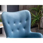 Sedia d'accento contemporanea in velluto setoso trapuntato con bottoni sullo schienale, blu