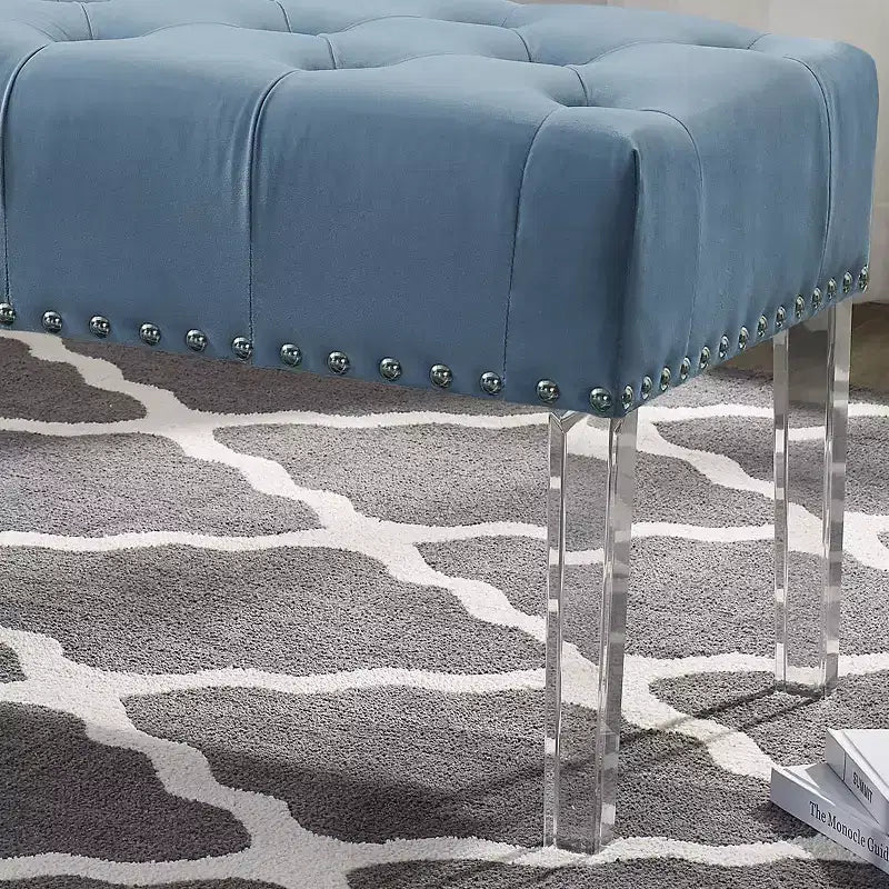 Panca Rivestita in Velluto Capitonnè con Gambe in Acrilico, Blu