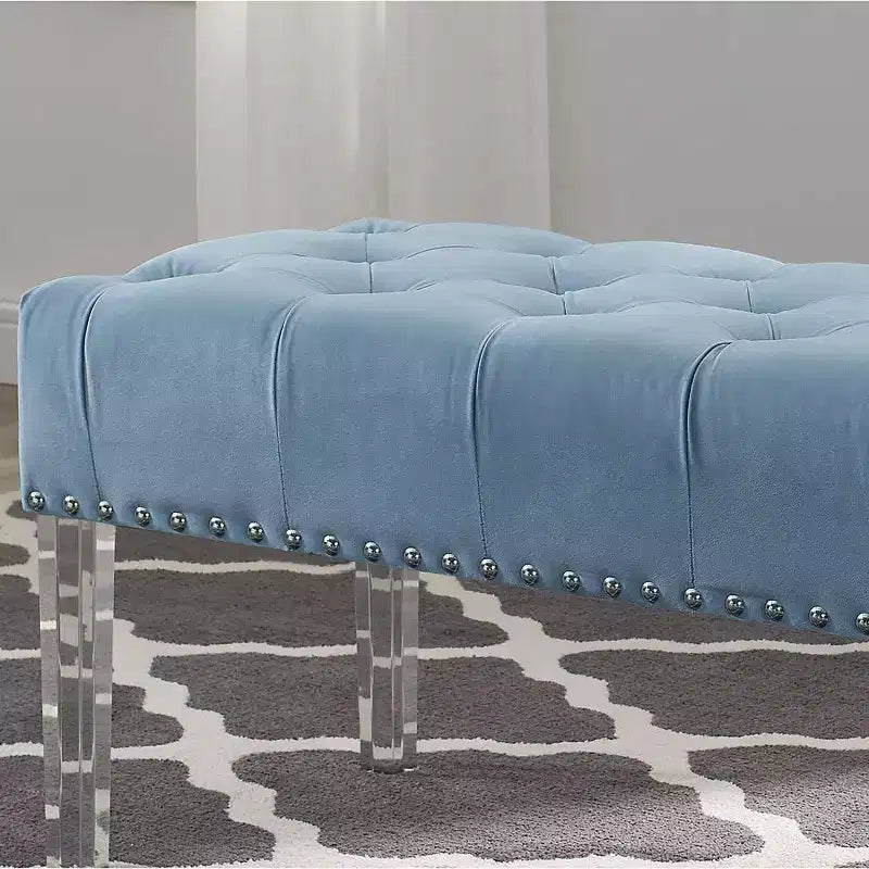 Panca Rivestita in Velluto Capitonnè con Gambe in Acrilico, Blu