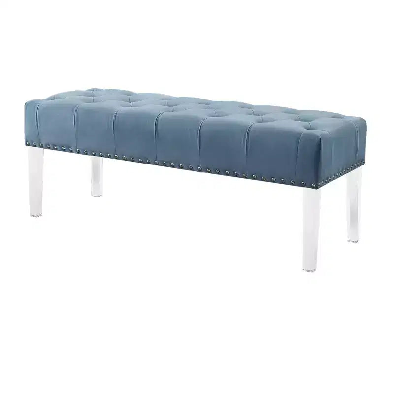 Panca Rivestita in Velluto Capitonnè con Gambe in Acrilico, Blu