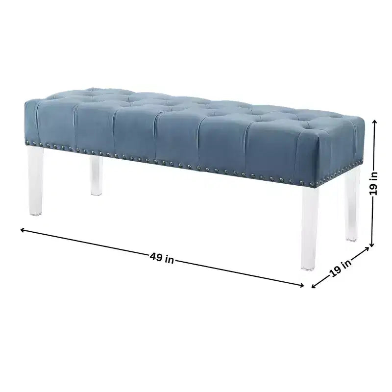 Panca Rivestita in Velluto Capitonnè con Gambe in Acrilico, Blu