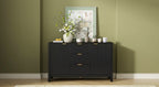 Credenza con motivo a onde - 3 ripiani regolabili, 3 cassetti e ante con chiusura ammortizzata, mobile consolle contenitore con maniglie in metallo