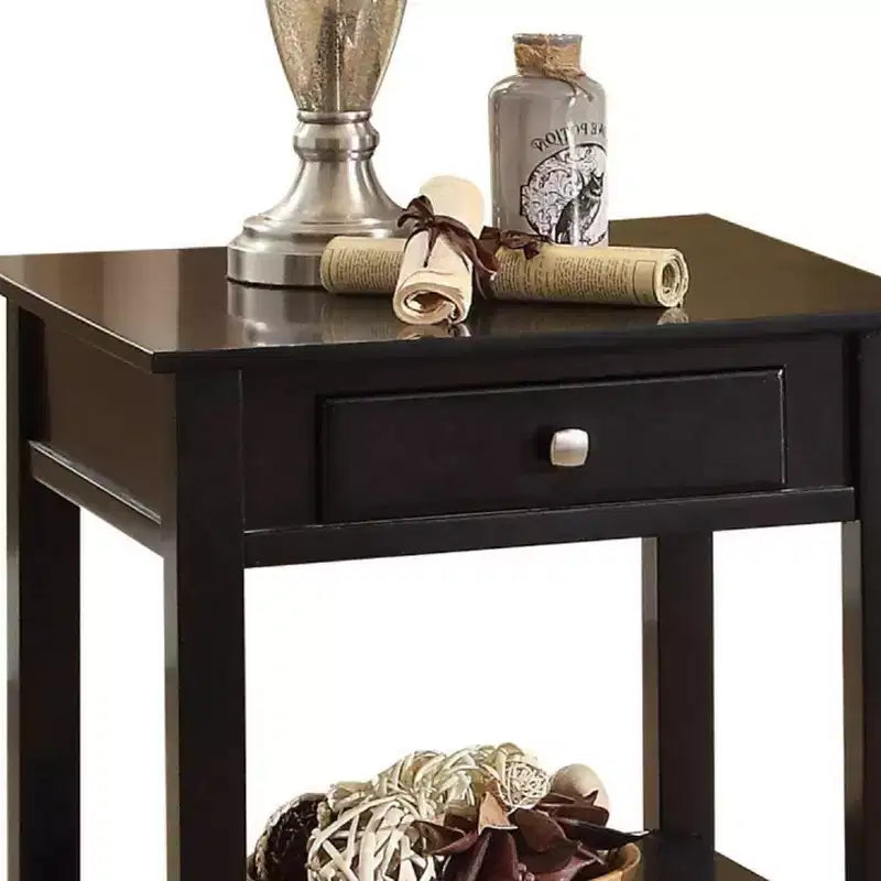 Tavolino d'appoggio da 22" nero con piano sollevabile, contenitore, gambe affusolate, ripiano