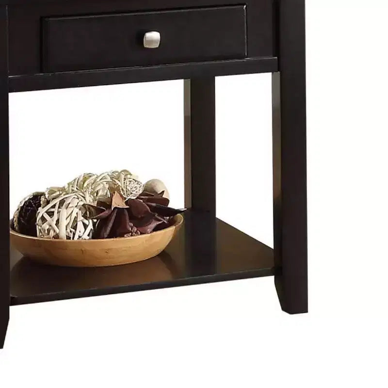 Tavolino d'appoggio da 22" nero con piano sollevabile, contenitore, gambe affusolate, ripiano