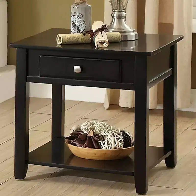 Tavolino d'appoggio da 22" nero con piano sollevabile, contenitore, gambe affusolate, ripiano