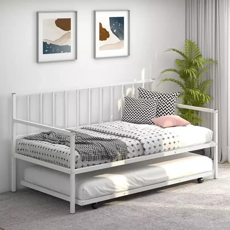 Divano letto singolo in metallo con letto estraibile, struttura resistente