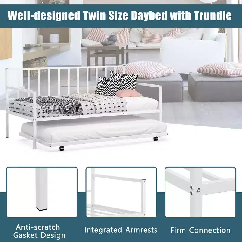 Divano letto singolo in metallo con letto estraibile, struttura resistente