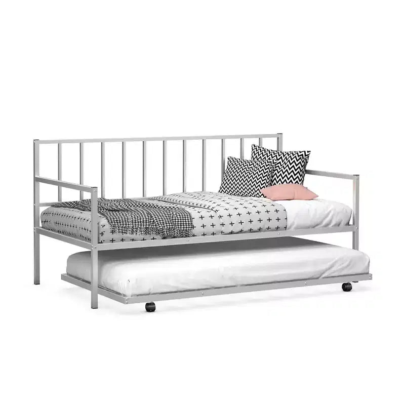 Divano letto singolo in metallo con letto estraibile, struttura resistente