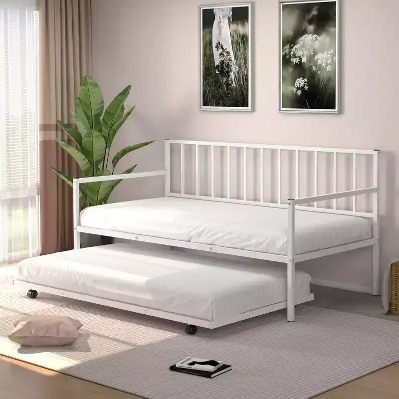 Divano letto singolo in metallo con letto estraibile, struttura resistente